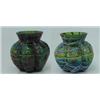 Image 1 : TWO GREEN THREADED VASES