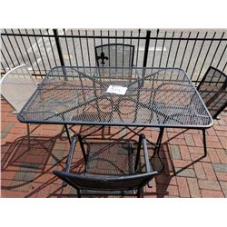 (1) 60"x38"x29" wrought iron and mesh patio table with (4) chairs