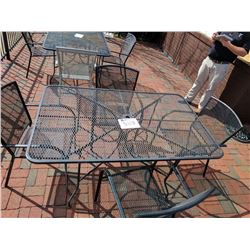 (1) 60"x38"x29" wrought iron and mesh patio table with (4) chairs