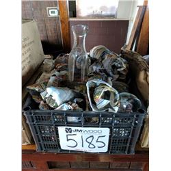 box of glass carafes and wine glasses