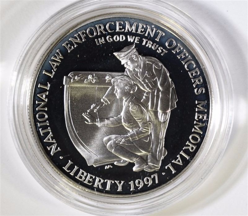 1997 LAW ENFORCEMENT OFFICERS MEMORIAL Pf COMMEM SILVER DOLLAR IN ORG