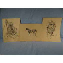 Nancy McLaughlin Powell, 3 original drawings, 9" x 12"