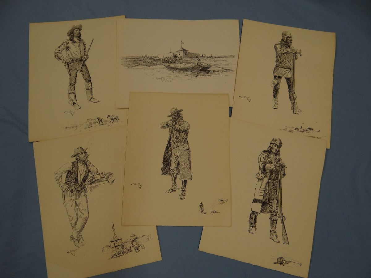C. M. Russell,12 prints of pen/ink drawings, ltd ed. 27/500