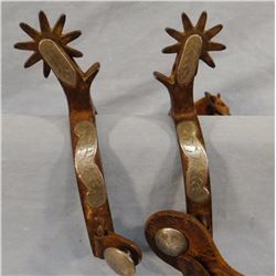 Crockett silver mtd mustache spurs, marked edge of band