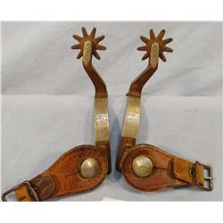 Crockett silver mtd goose neck spurs, marked edge of band