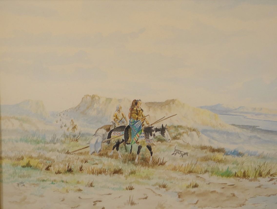 Joe Ricker, (Wolf Point, Mont.) original watercolor, Moving Camp, 18