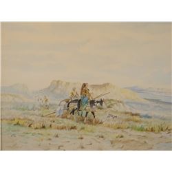 Joe Ricker, (Wolf Point, Mont.) original watercolor, Moving Camp, 18" h x 24" w