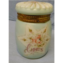 Crock foot warmer, rare & Cigar humidor, ca. 1870's, 6"