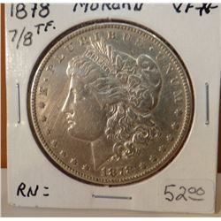 1878-P Morgan dollar, 7/8 tail feathers, V. F.