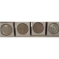 4 Morgan Dollars, 1879-P. A.U.; 1881-P, V.F.; 1881-O, X.F.; 1883-P, A.U.