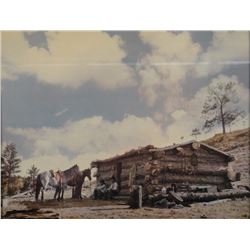 L.A. Huffman print, Line Camp, framed, 10" x 12"