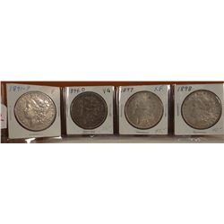 4 Morgan Dollars, 1891-P, F; 1894-O, 1897-P, X.F.; 1898-P, F