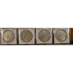 4 Morgan Dollars, 1899-O, A.U.; 1900-P, A.U.; 1900-O, A.U.; 1901-O, X.F.