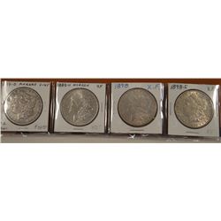 4 Morgan Dollars,  1897-O, V.F.; 1883-O, X.F.; 1898-P, X.F.; 1898-S, X.F.