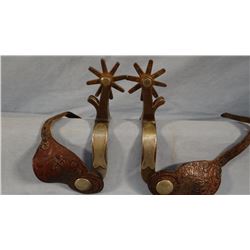 Crockett silver inlaid "fish" spurs, 8 pt. rowels