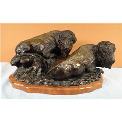 Joe Halko bronze, Old Cronies, Buffalo, 1971,  15" w x 6" h x 10" d, #11/12,