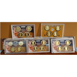 5 U. S. Presedential One Dollar coin proof set, 2007 - 2011