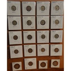 Mercury Dimes, various dates, 20 coins per page