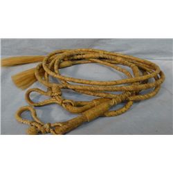 Rawhide braided romal, 84", horsehair tassels