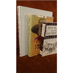 3 books, 50 Yrs. On Old Frontier, soft cover; Old Time Cowhands, 1961, 1st, dj; Outlaw Trails, Redfo