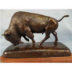 Joe Mozer,  bronze buffalo sculpture, 1971, #3/10, 6" x 9"