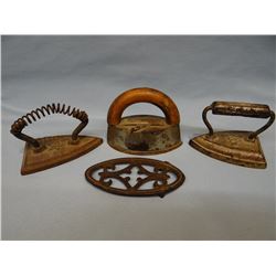3 small sad irons w/trivets, 3" & 4"