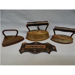3 small sad irons w/ asstd trivets, 4 1/2"