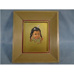 E. Lockrie, oil on board, Indian Child portrait, 4" x 5", framed by Snook Art, Blgs.
