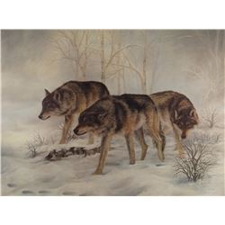 Ronilee Lynch,  Wolf scene, signed print, 18" x 24", framed