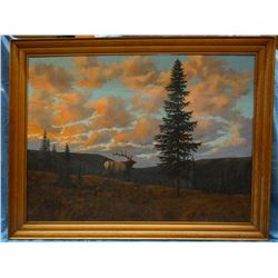 L. Larsen, Elk oil on canvas, 36" x 50", framed
