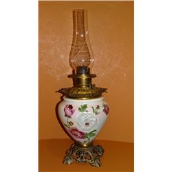 Kerosene lamp, flowered porcelain bowl