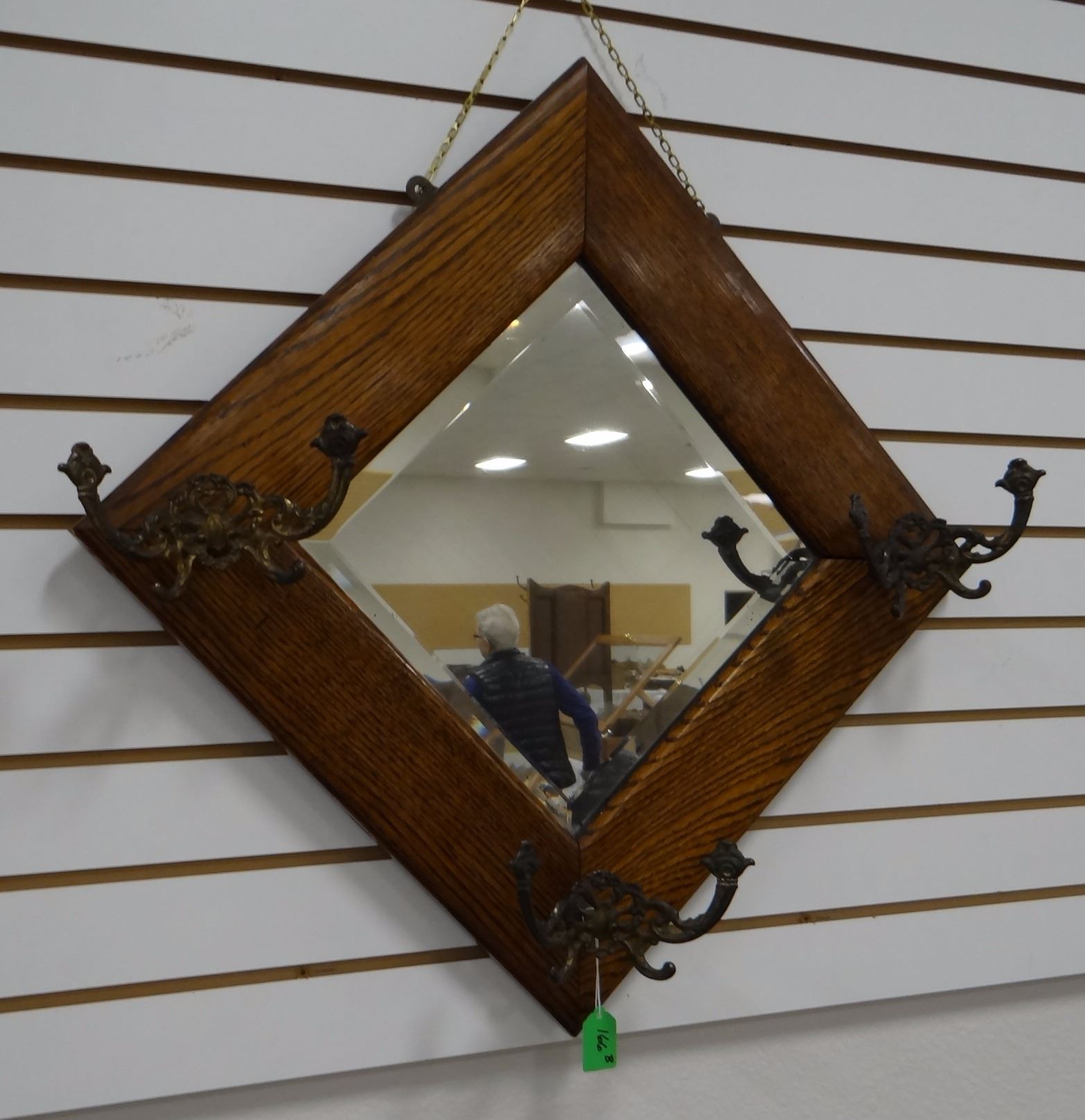 Hat Rack Mirror Vintage oak framed mirror and hat rack, fancy