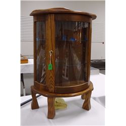 Small oak china cabinet, curved glass