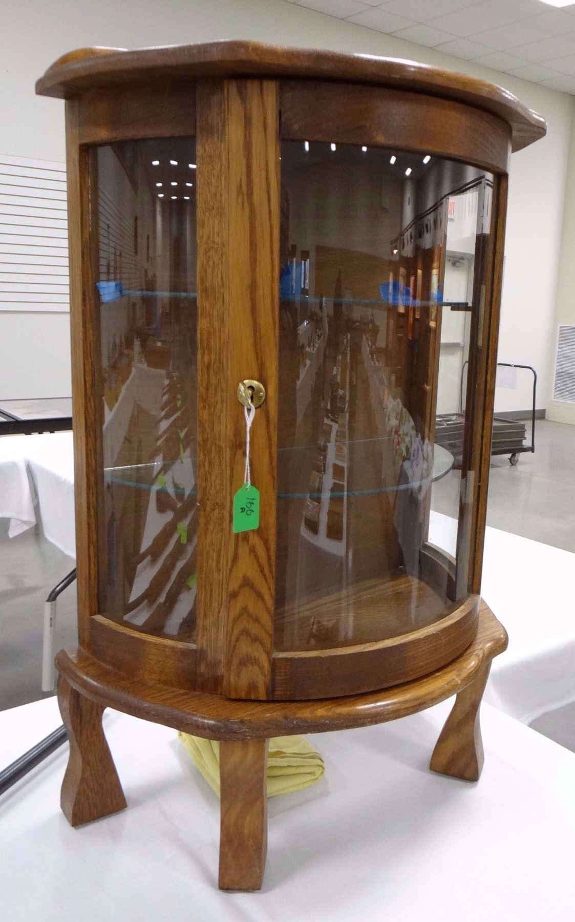 Small Oak China Cabinet Curved Glass