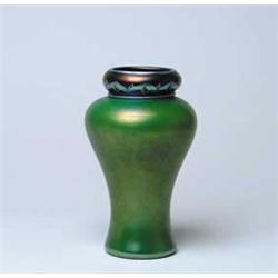 TIFFANY GREEN DECORATED VASE
