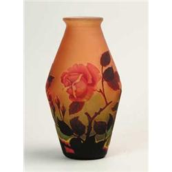SIGNED MULLER CAMEO VASE WITH ROSES