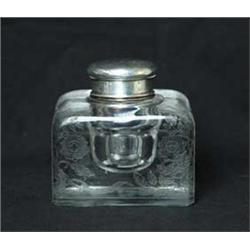 TIFFANY GLASS & SILVER INKWELL