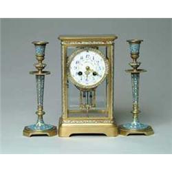 FRENCH ENAMEL & JEWELED CLOCK
