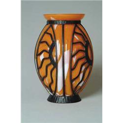 FRENCH ART GLASS & METAL VASE