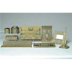 TIFFANY BRONZE & ABALONE DESK SET