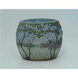 DAUM CAMEO & ENAMEL PILLOW VASE