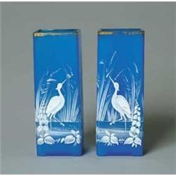 MATCHED PAIR OF BLUE STORK VASES