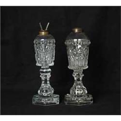 TWO PRESSED GLASS FLUID LAMPS