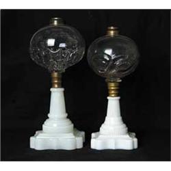 TWO PRESSED GLASS OIL LAMPS