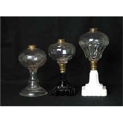 THREE GLASS OIL LAMPS