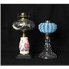 Image 1 : TWO GLASS OIL LAMPS