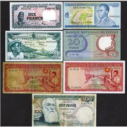 Banque Centrale du Congo Belge et du Ruanda-Urundi, 1957-1967, Lot of 7 Issued Notes