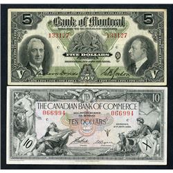 Bank of Montreal & Bank of Commerce, 1935-38, Pair of Issued Notes