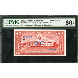 Banque Nationale Du Laos, ND (1957) Specimen Banknote.