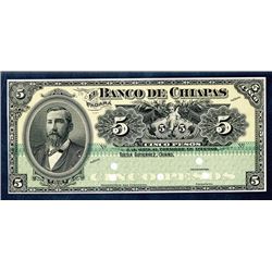 Banco De Chiapas, ND (1902) Proof Banknote Face.